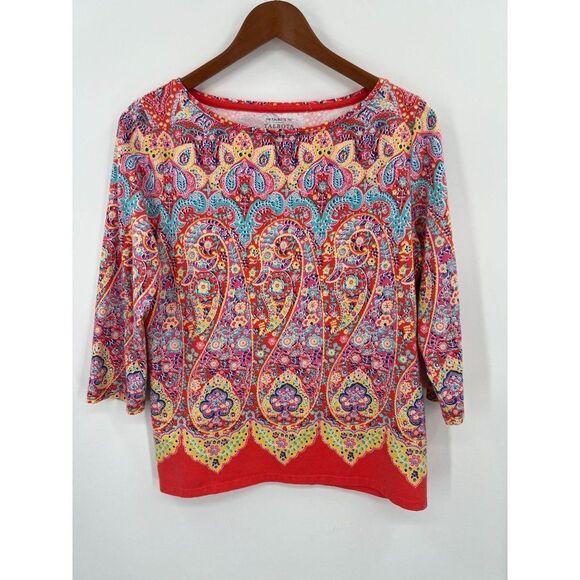 Talbots Petites Women Size LP Colorful Medallion Paisley T-Shirt Top - Picture 1 of 6